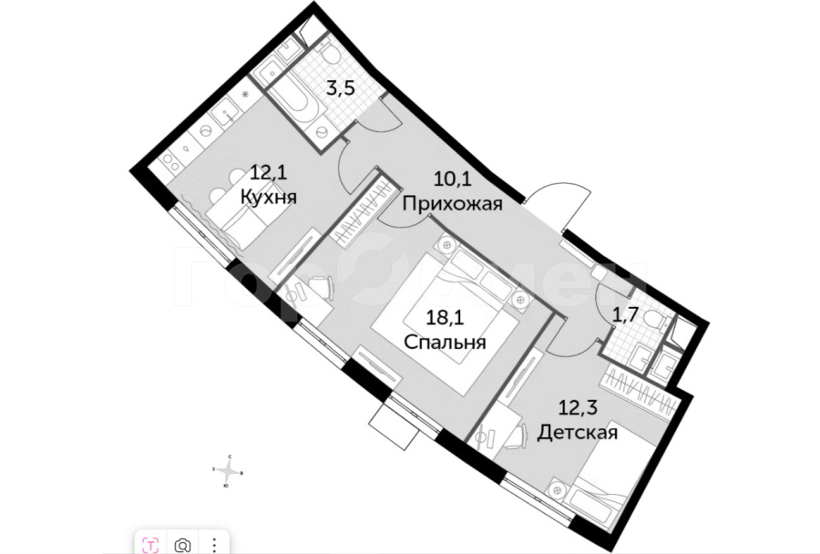 Продажа 2-комнатной квартиры, Развилка, Римский проезд,  13