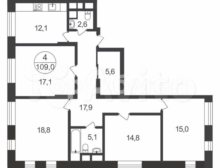 Продажа 4-комнатной квартиры, Московский, Россия,   Новомосковский административный округ